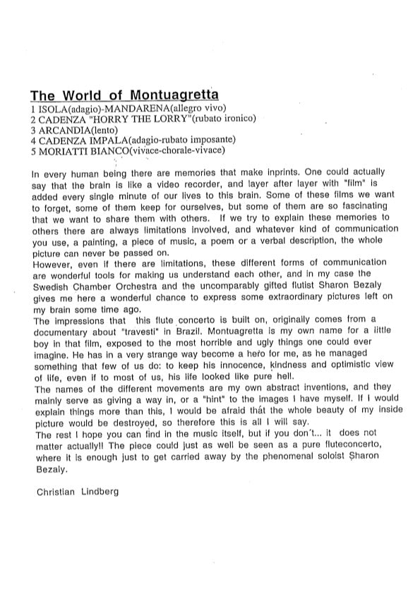 Christian Lindberg: The World of Montuagretta - Flute & Chamber Orchestra