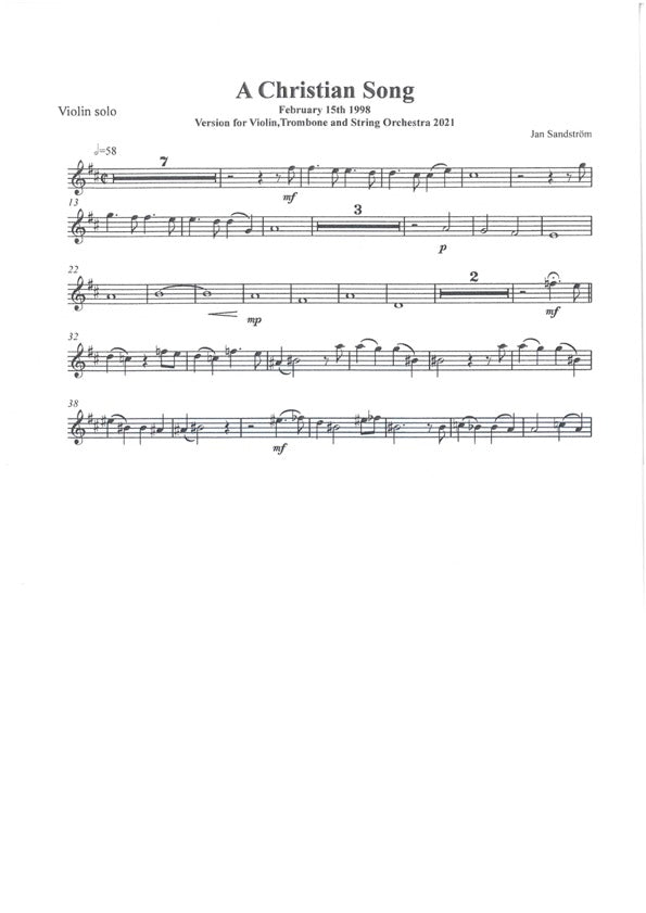 Jan Sandström: A Christian Song - for Violin, Trombone & String orchestra