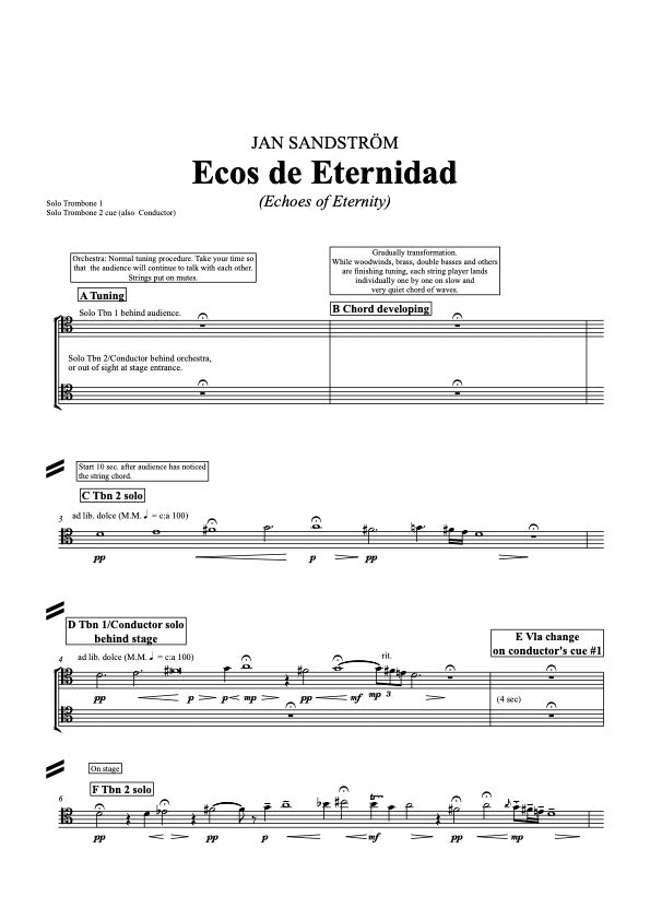 Jan Sandström: Ecos De Eternidad - 2 solo Trombones & Symphony orchestra