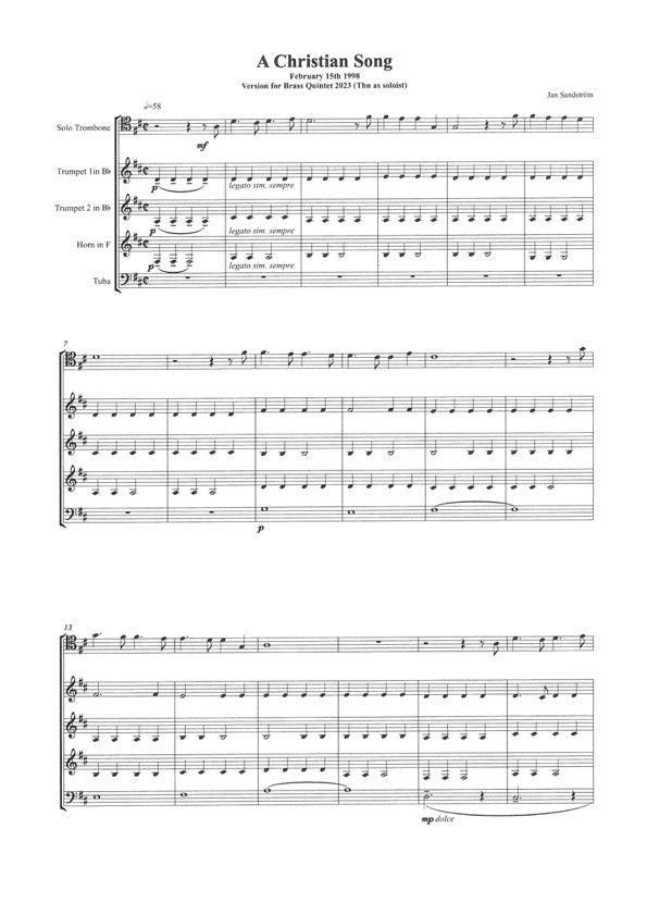 Jan Sandström: A Christian Song - for Brassquintet