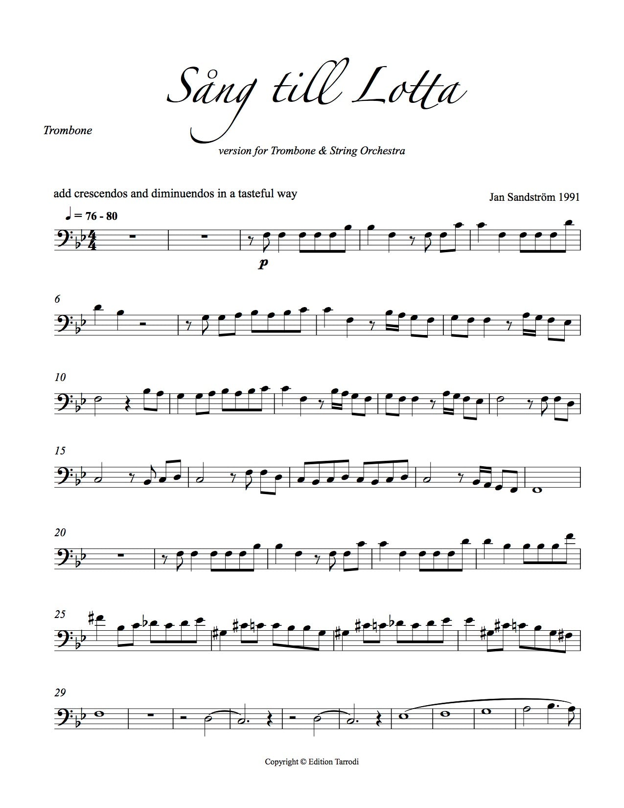 Jan Sandström: Song to Lotta - Trombone & String orchestra