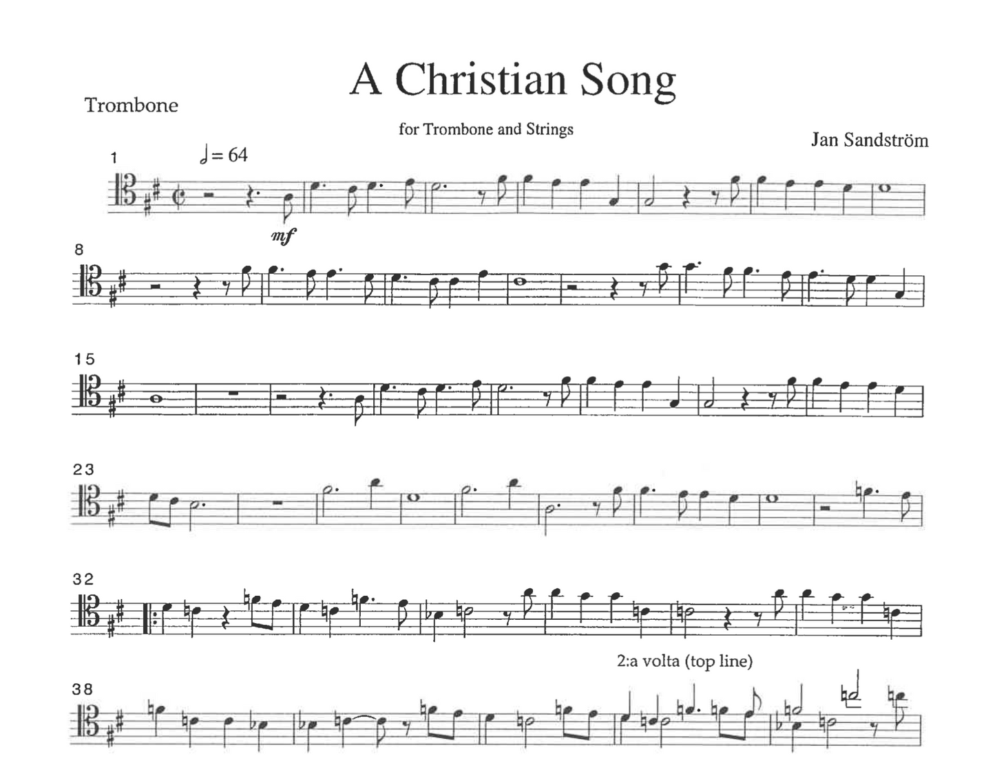 Jan Sandström: A Christian Song - Trombone and Strings