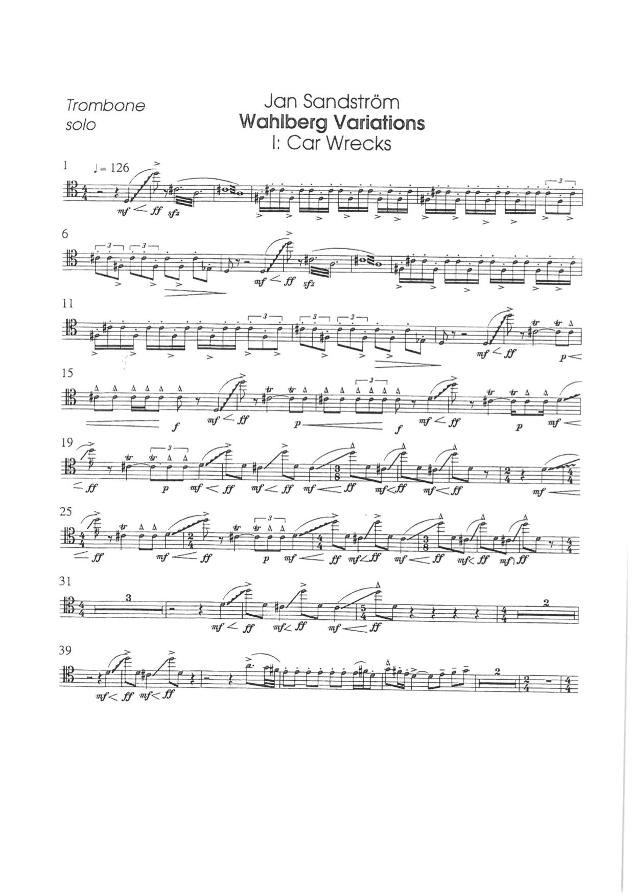 Jan Sandström: Wahlberg Variations - for Trombone & Chamber orchestra