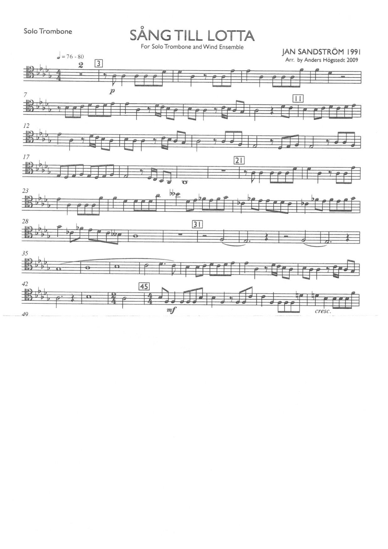 Sandström / Högstedt: Song to Lotta - Trombone & Windensemble