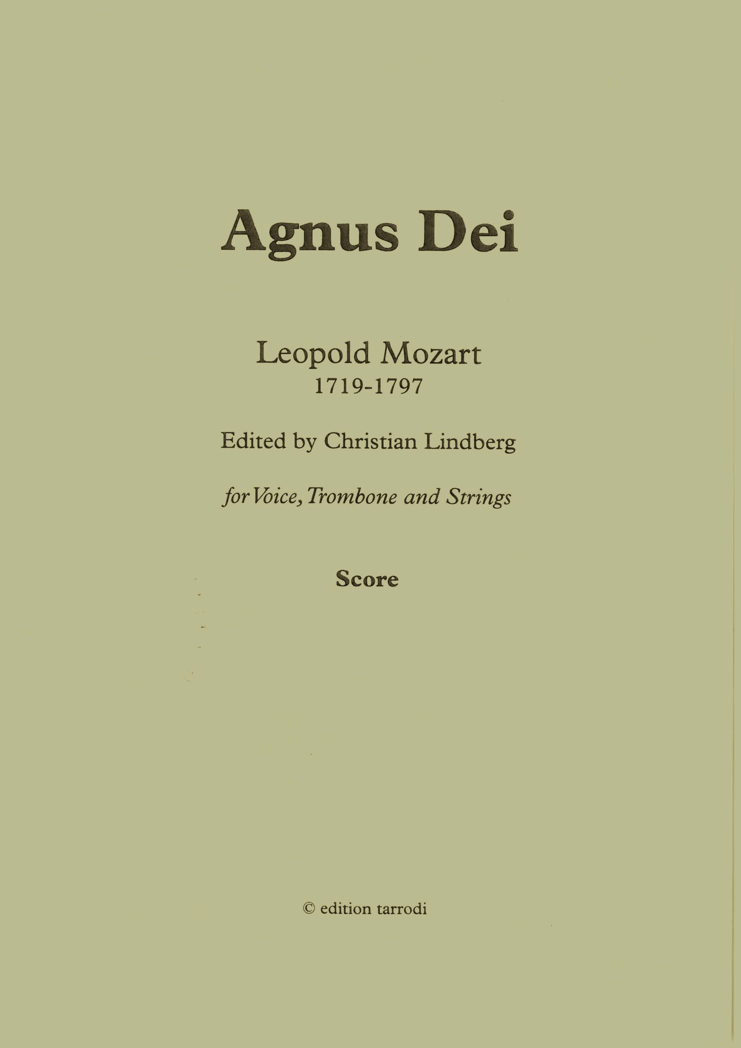 Mozart L. - Agnus Dei, Trombone, Voice & Strings