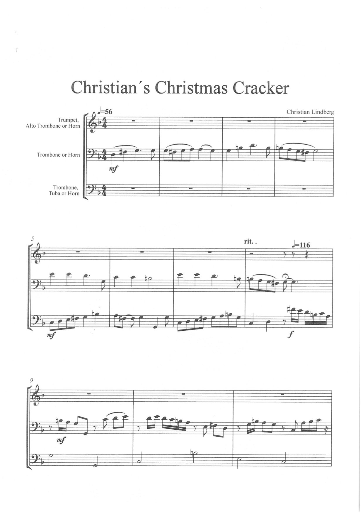 Christian Lindberg - Chrille´s Christmas Cracker For Three Voices of Bras 7 ' 2020