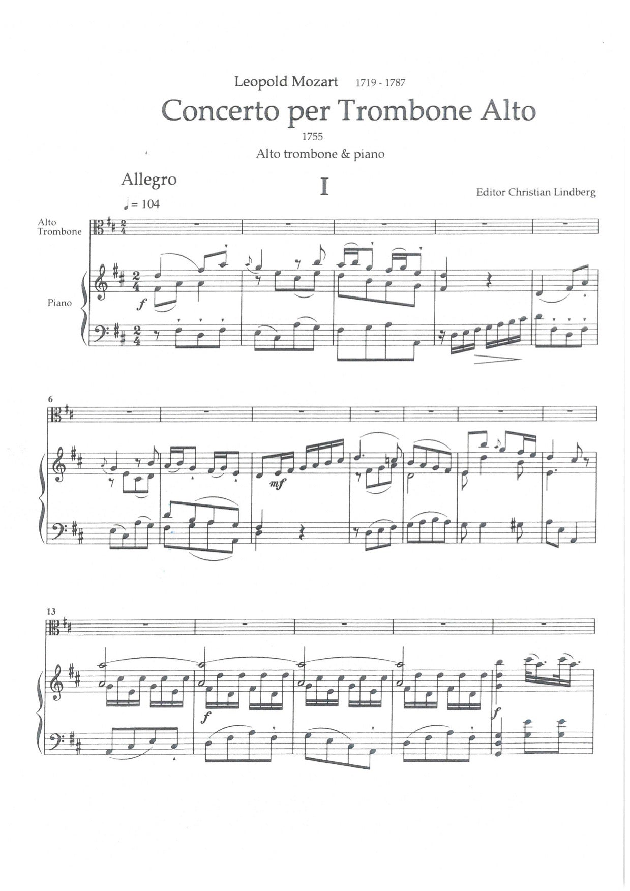 Mozart L / Lindberg Trombone Concerto - Allegro, Adagio, Presto. Piano reduction