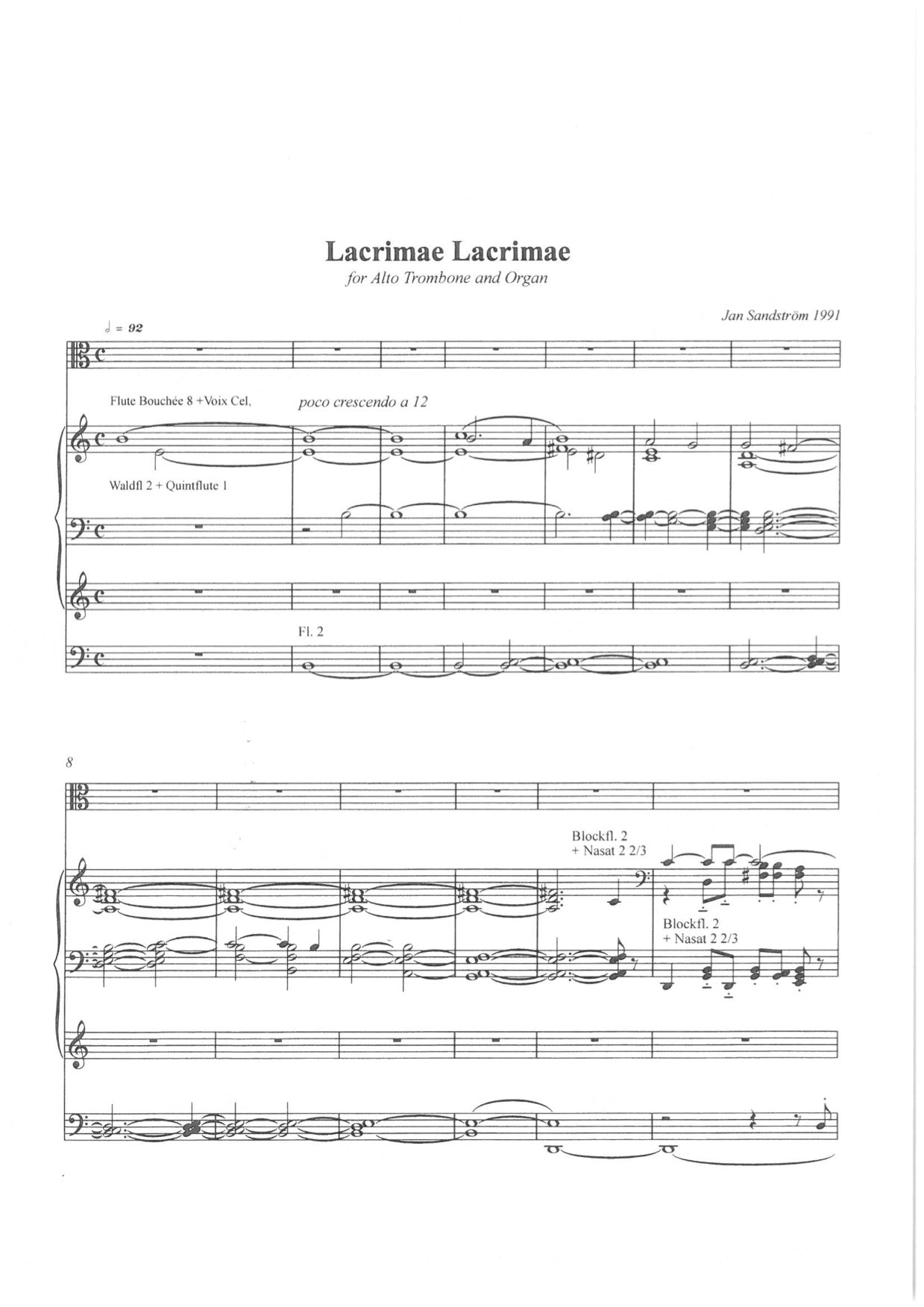Jan Sandström - Lacrimae Lacrimae for Alto Trombone