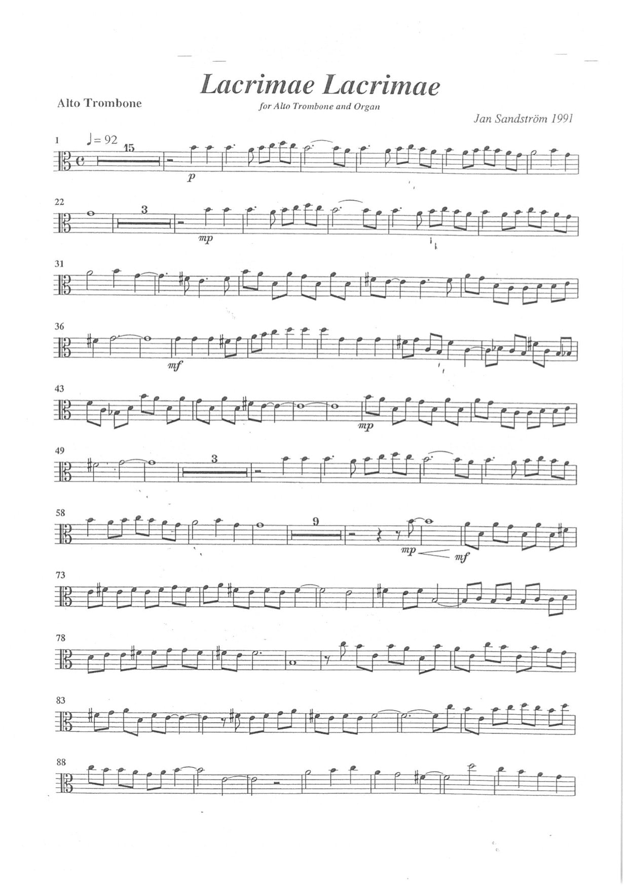 Jan Sandström - Lacrimae Lacrimae. Alto Trombone & CD