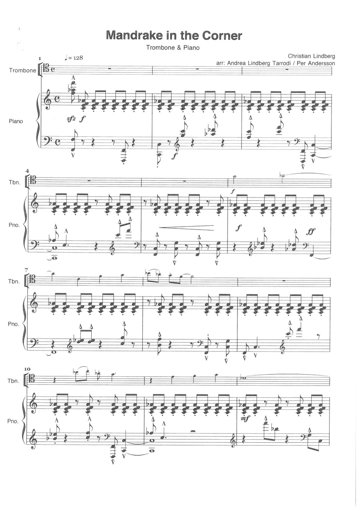 Christian Lindberg - Mandrake in the Corner, pianoreduction of the concerto