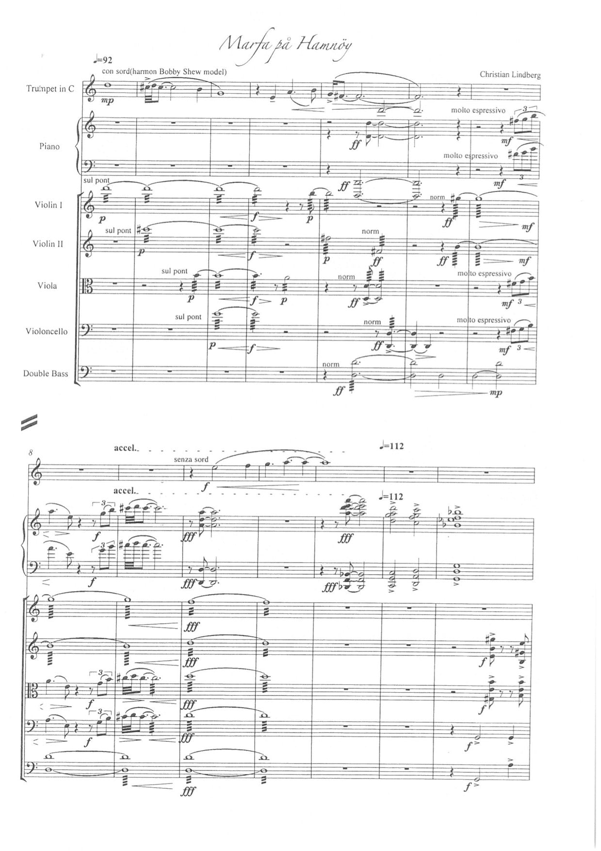 Christian Lindberg - Marfa på Hamnöy Trumpet, Piano & string Quintet