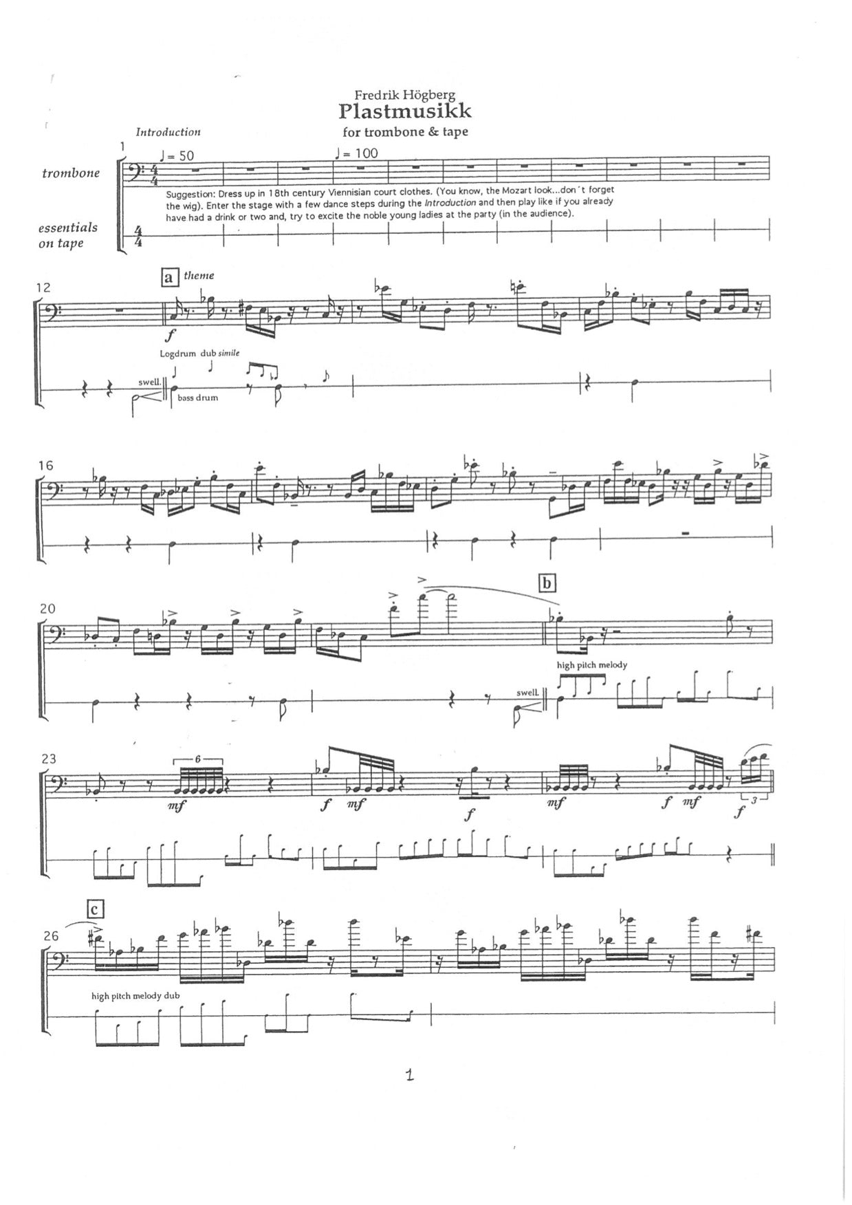 Fredrik Högberg - Plastmusikk, for Trombone and CD