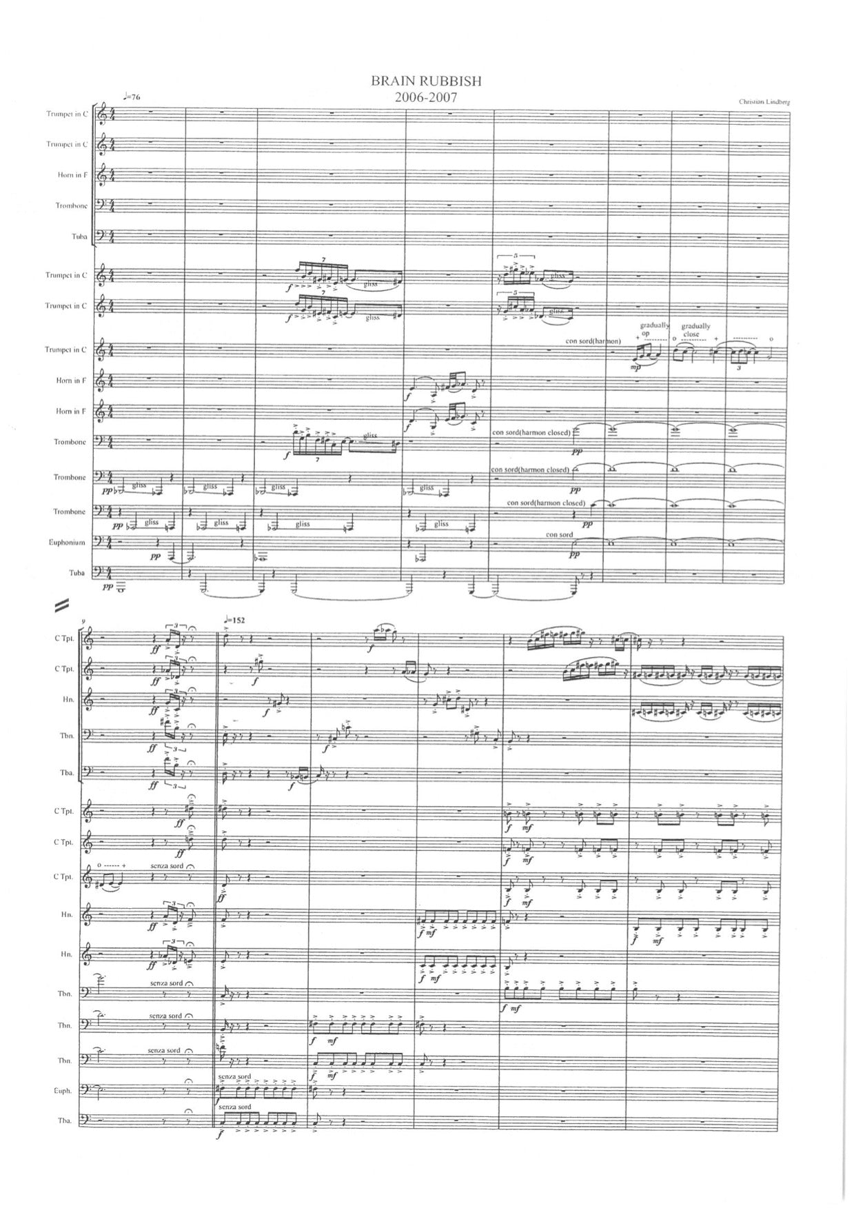 Christian Lindberg - Brain Rubbish, Brassquintet + 3 Trumpets, 2 French Horns, 3 Trombones Euphonium, Tuba