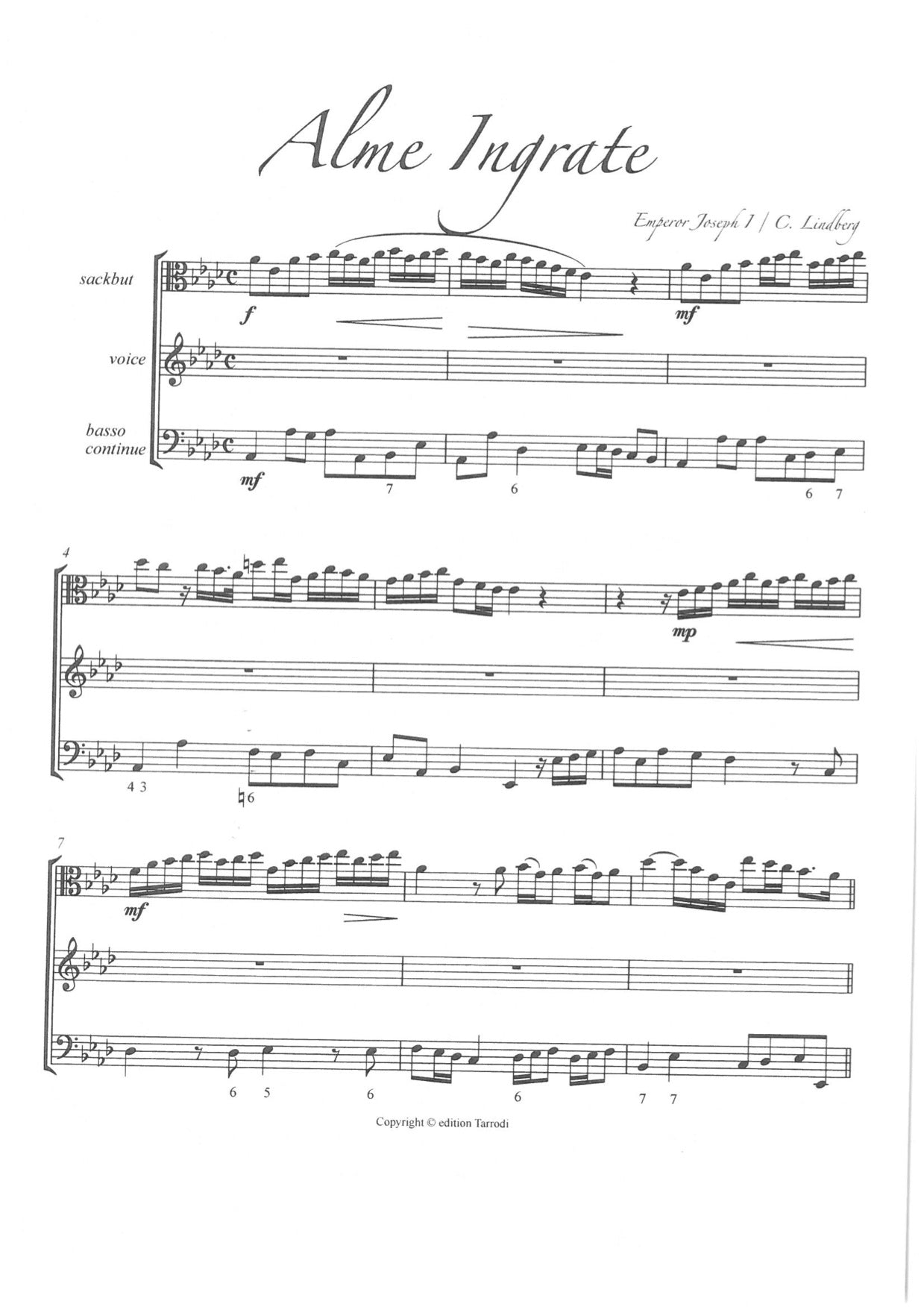 Emperor Joseph 1 / C.Lindberg Alme Ingrate Sackbut,Voice,Bc,Ch Org