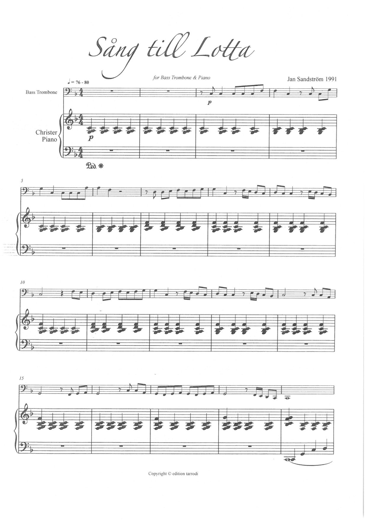 Jan Sandström - Song to Lotta for Bass Trombone
