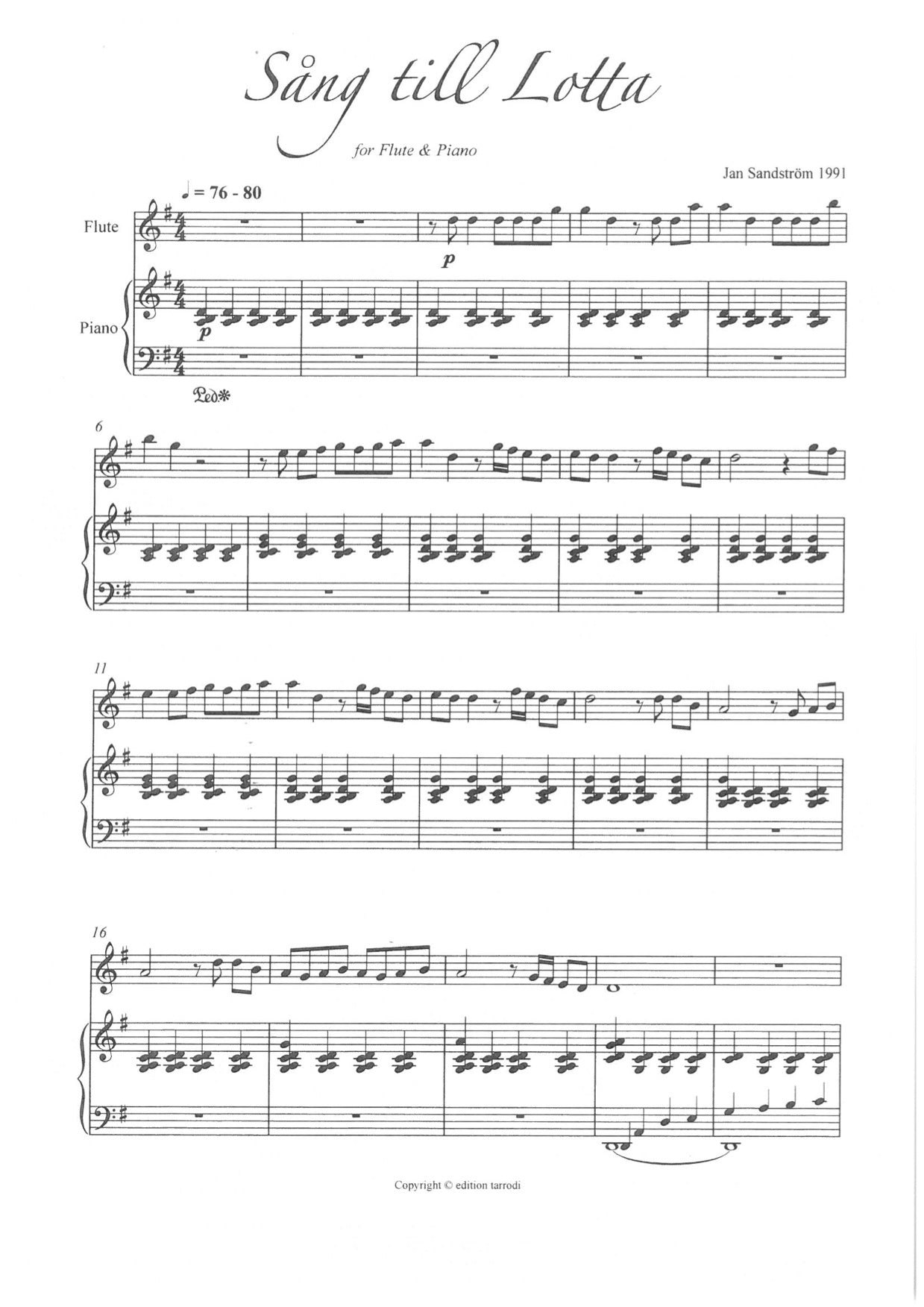 Jan Sandström - Song to Lotta for Flute and Piano