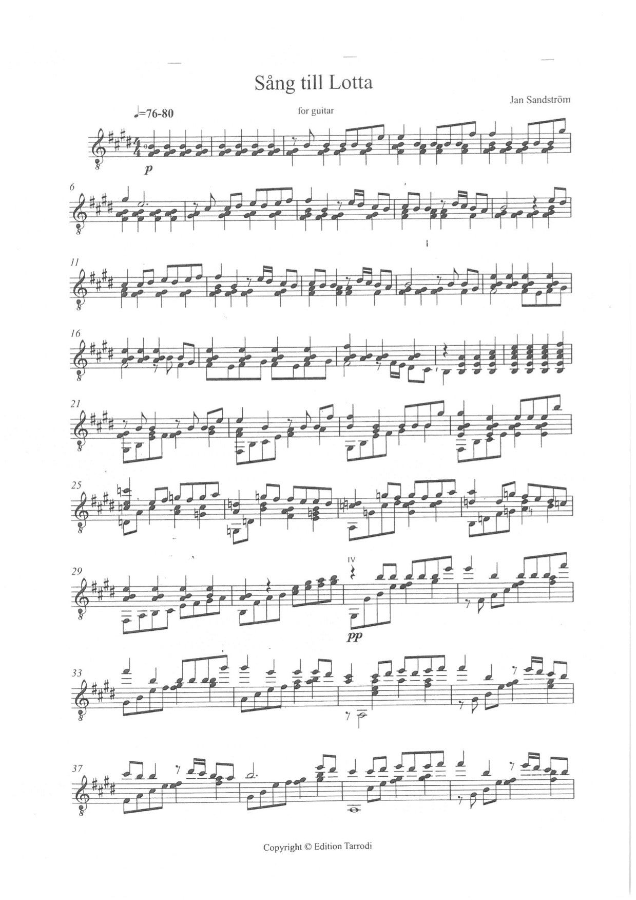 Jan Sandström - Song to Lotta for Guitar