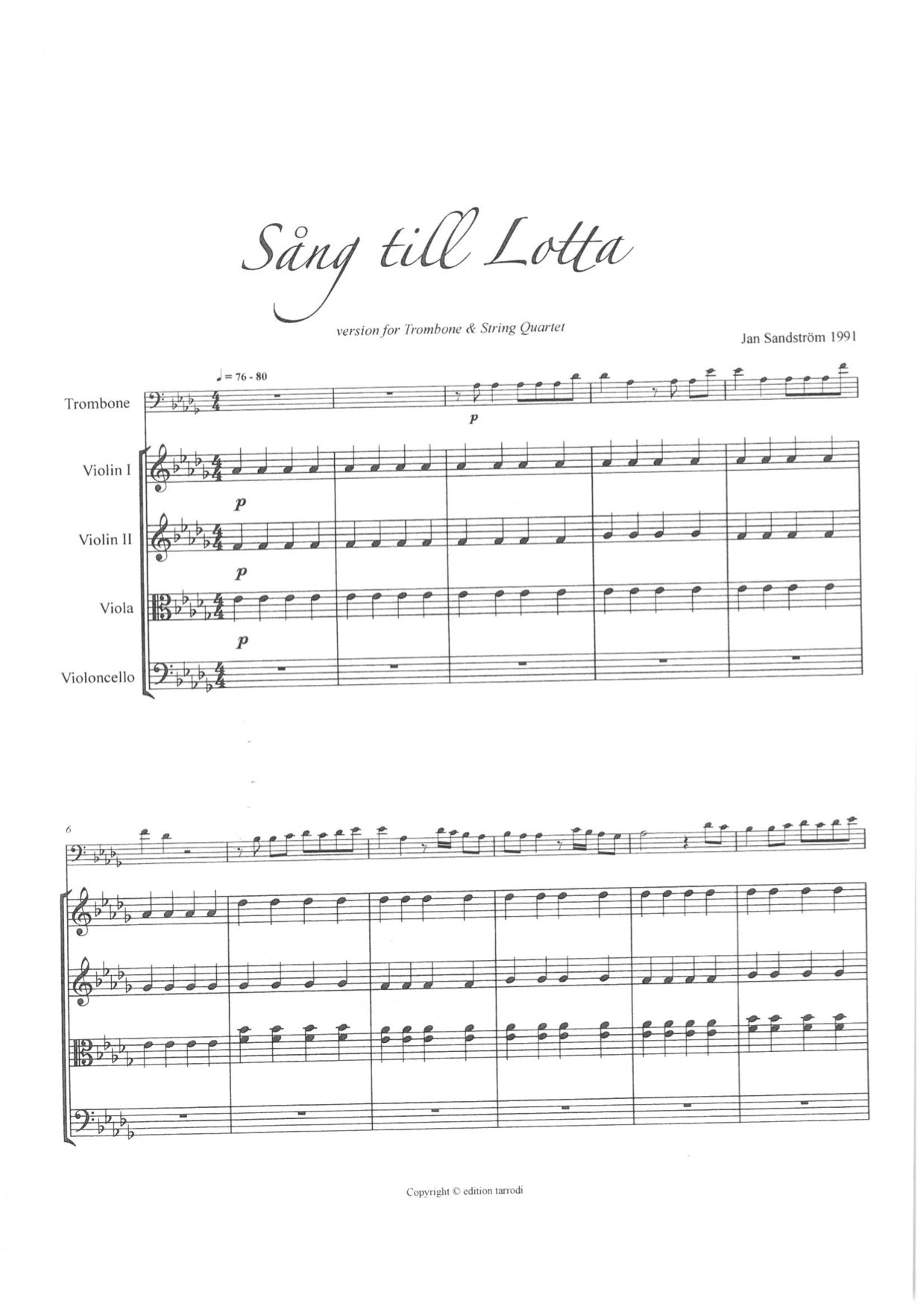 Jan Sandström - Song to Lotta in Db, Trombone & String Quartet
