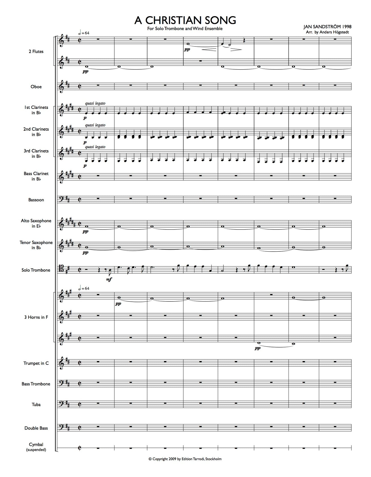 Sandström / Högsted:  A Christian Song - solo trombone & wind ensemble