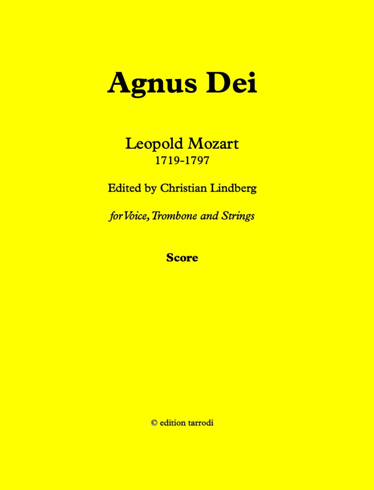 L. Mozart - Agnus Dei - Voice, Trombone & Strings - (DIGITAL)