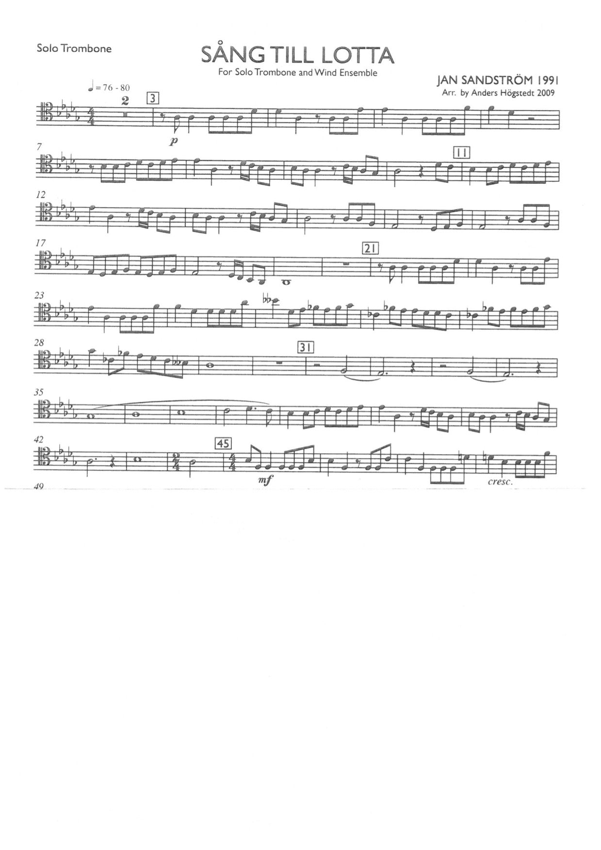 Sandström / Högstedt:  Song to Lotta - solo trombone & wind ensemble