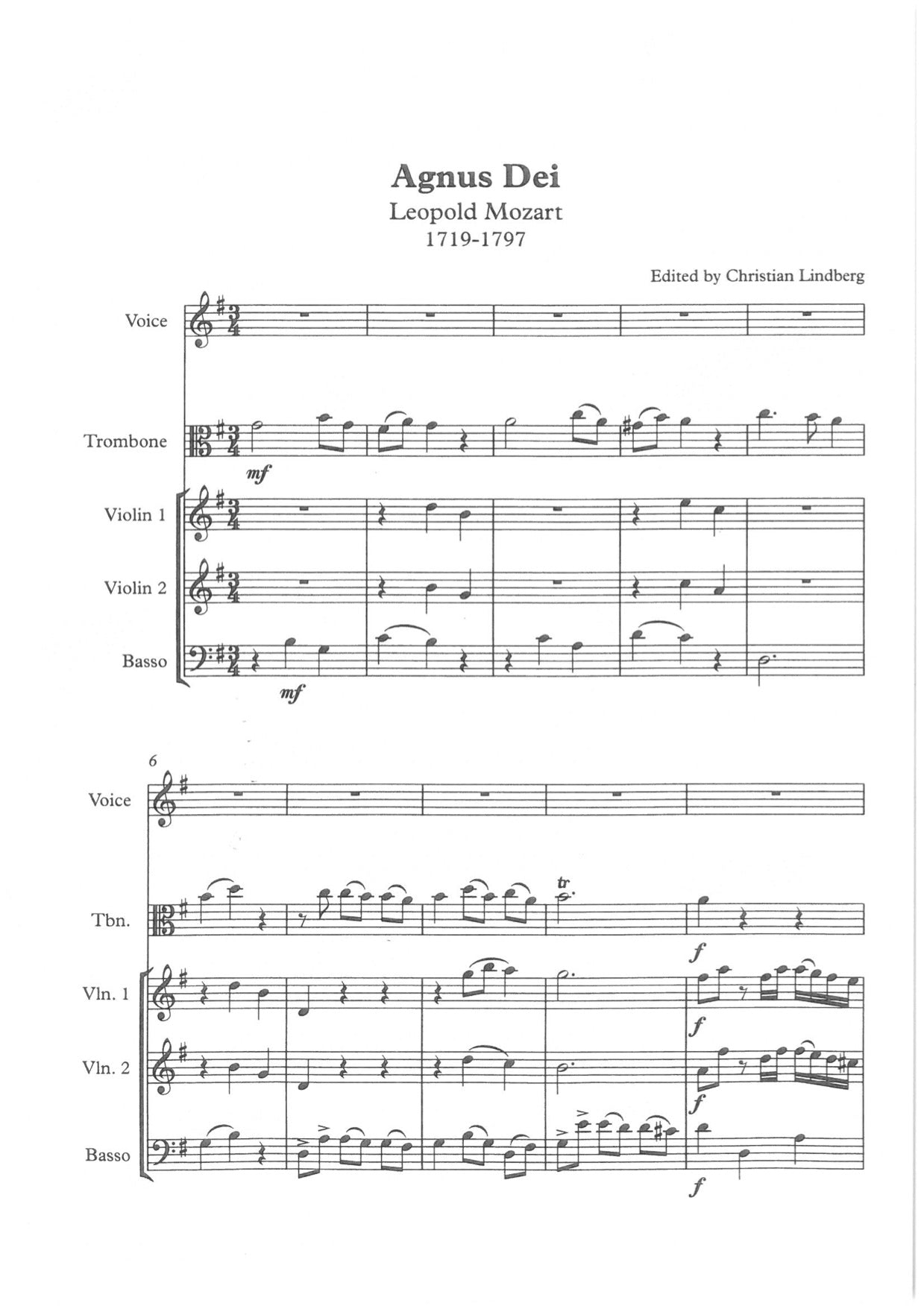 Mozart L. - Agnus Dei, Trombone, Voice & Strings