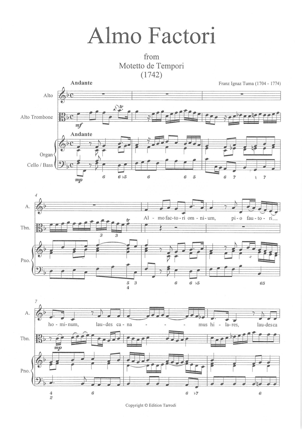 Tuma Franz Ignas  - Almo Factori, Alto voice, Alto trombone, Organ & Cello/Basso