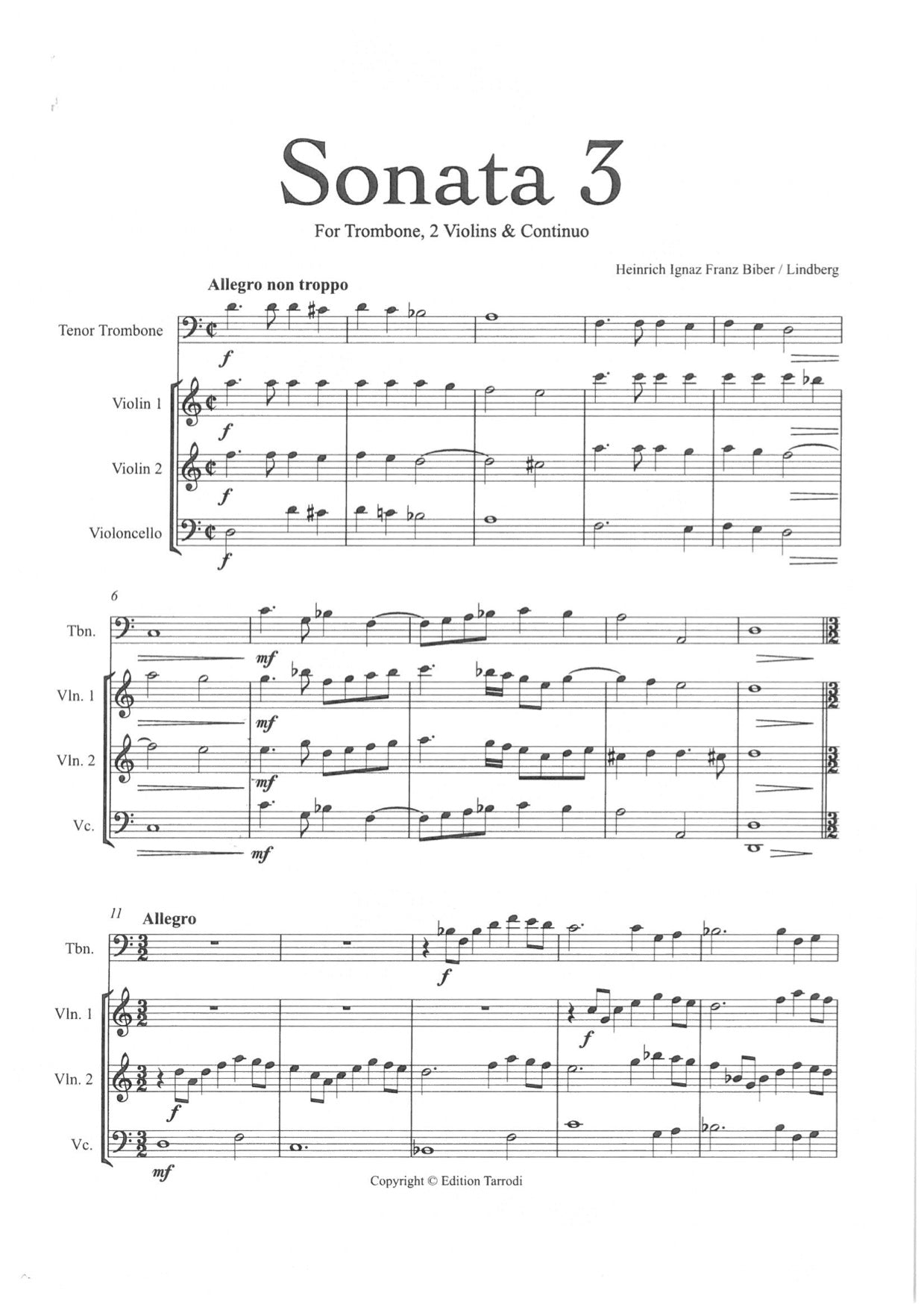 Biber / Lindberg Sonata a 3 Trb, 2 Vln, Vcl