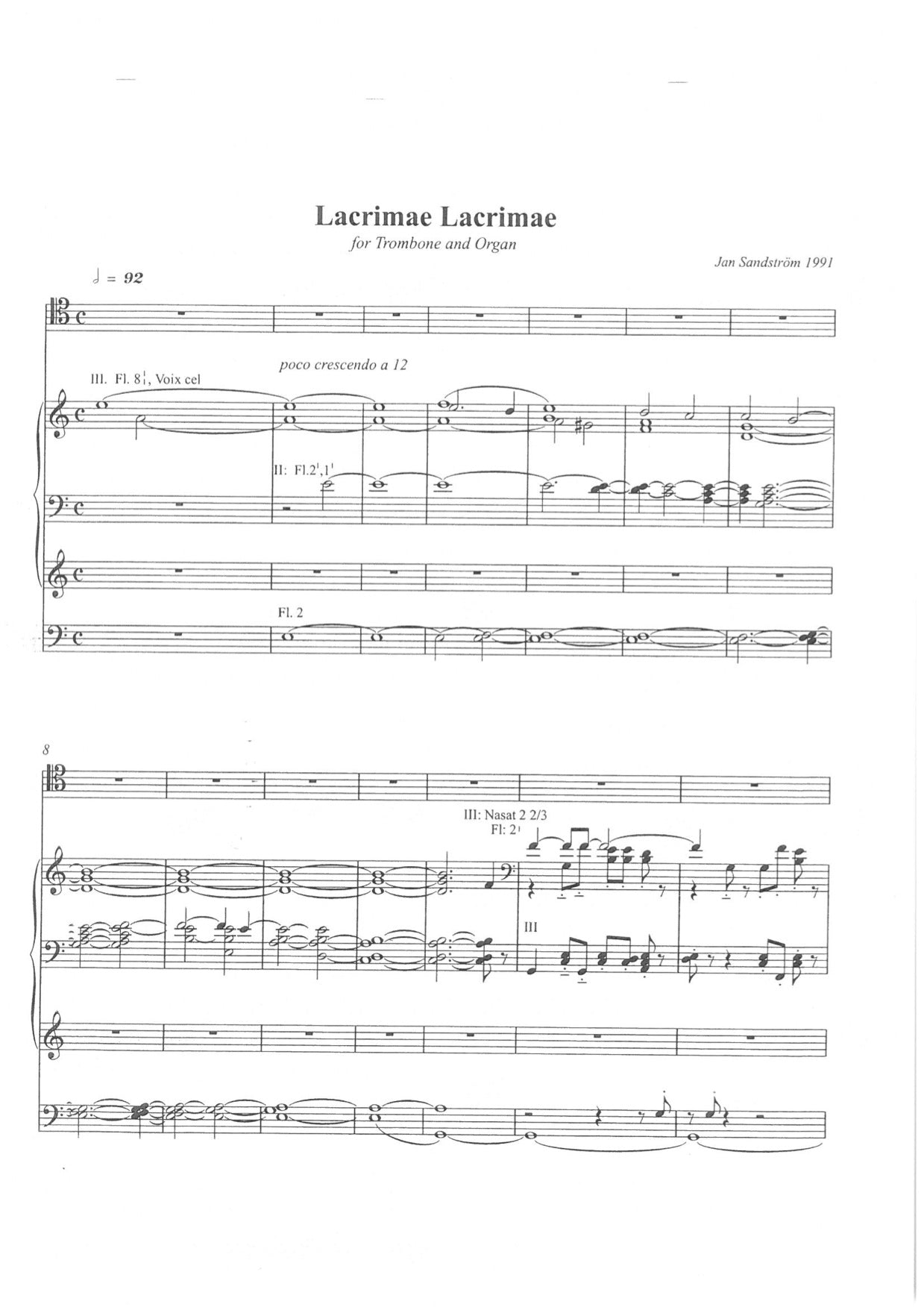 Jan Sandström - Lacrimae Lacrimae for Tenor Trombone
