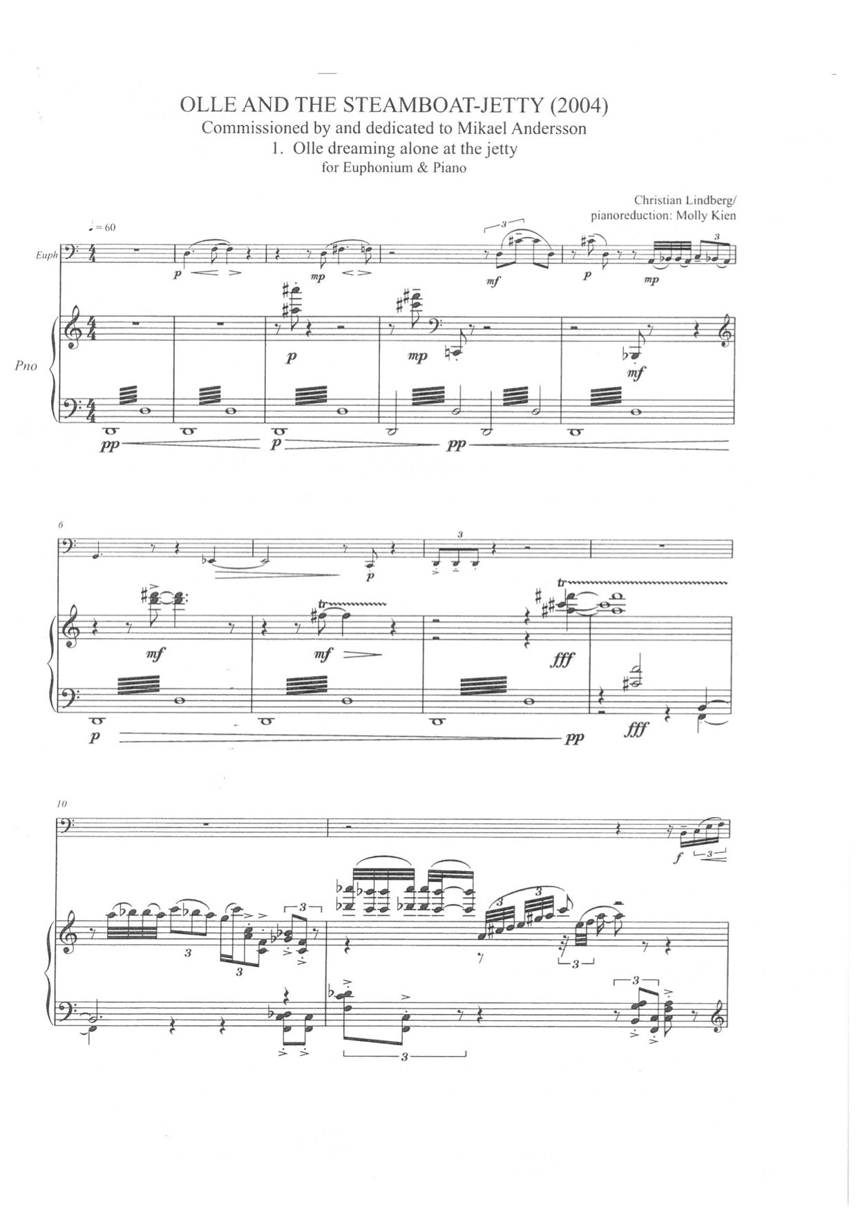 Christian Lindberg - Olle and the Steamboatjetty - Piano reduction of the Euphonium Concerto