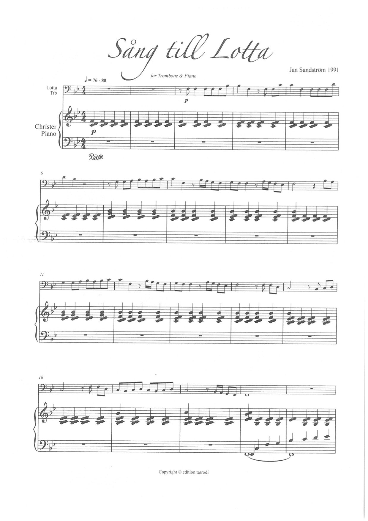 Jan Sandström - Song to Lotta Bb major, original key