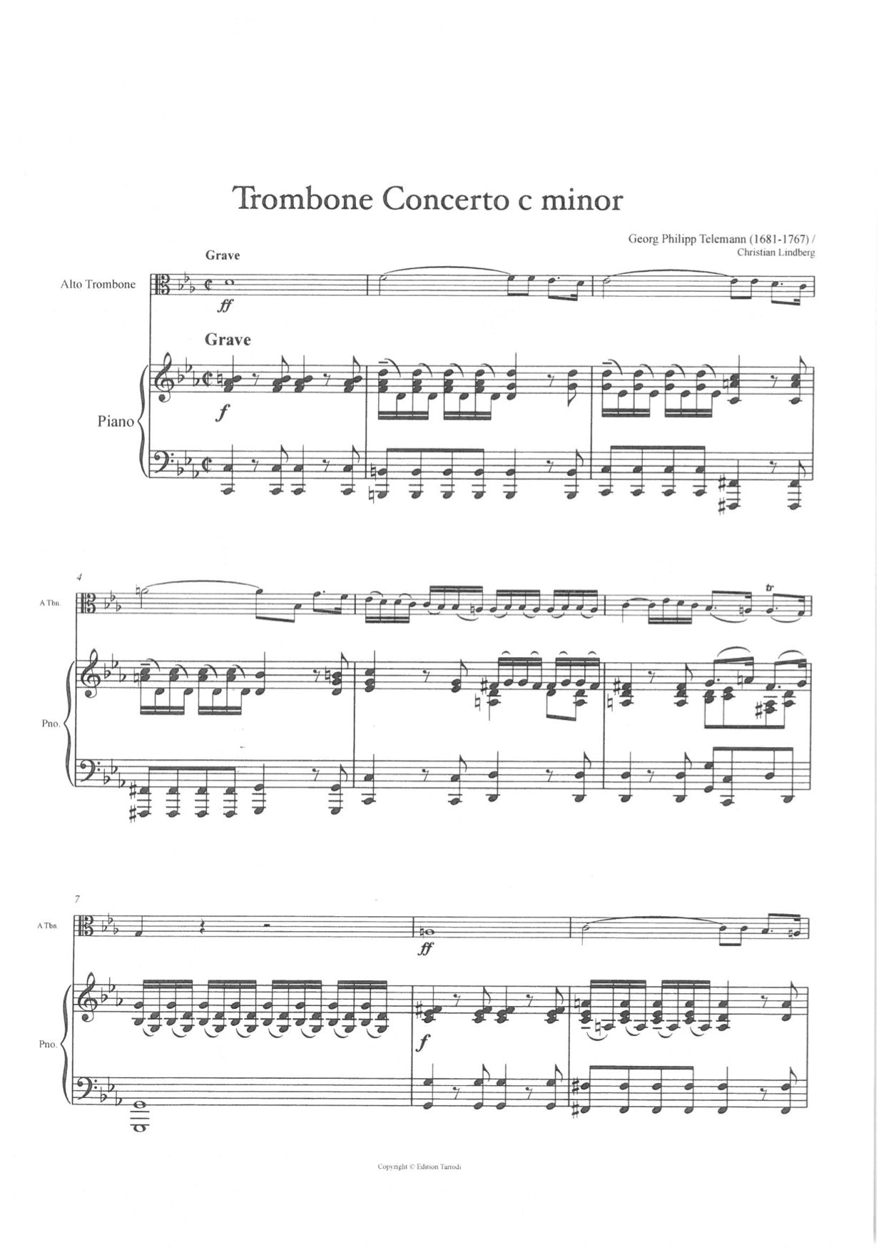 Telemann / Tarrodi -  Alto Trombone concerto c minor Alto Trb & Piano/Cembalo